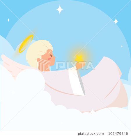Isolated cute angel cartoon character on clouds Vector Isolated cute angel cartoon character on clouds Vector 102479846