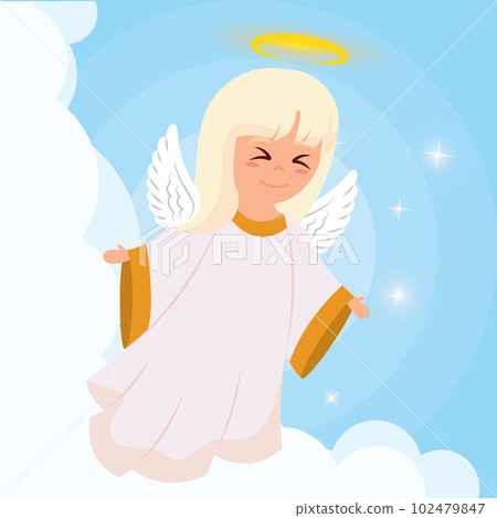 Isolated cute angel cartoon character on clouds Vector Isolated cute angel cartoon character on clouds Vector 102479847