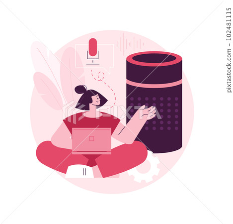 Smart speaker abstract concept vector illustration. Voice-activated smart assistant, virtual home automation hub, internet of things, integrated command device, touch navigation abstract metaphor. Smart speaker abstract concept vector illustration. Voice-activated smart assistant, virtual home automation hub, internet of things, integrated command device, touch navigation abstract metaphor. 102481115