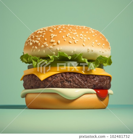 Juicy burger illustration on abstract background. Delicious American takeaway street food with meat made on grill. Fast-casual snack. AI generated realistic illustration of cheeseburger. Juicy burger illustration on abstract background. Delicious American takeaway street food with meat made on grill. Fast-casual snack. AI generated realistic illustration of cheeseburger. 102481732