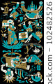 illustration of different life events, different hobbies and activities, family 102482526