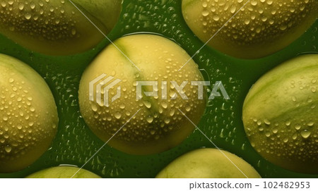 Fresh Organic Honeydew Melon Fruit Photorealistic Horizontal Background. Healthy Vegetarian Diet. Ai Generated Hyperrealistic Background with Delicious Juicy Honeydew Melon Fruit. 102482953
