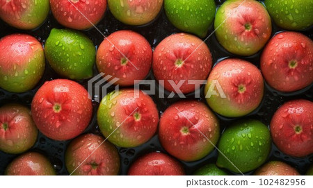 Fresh Organic Guava Fruit Photorealistic Horizontal Background. Healthy Vegetarian Diet. Ai Generated Hyperrealistic Background with Delicious Juicy Guava Fruit. Fresh Organic Guava Fruit Photorealistic Horizontal Background. Healthy Vegetarian Diet. Ai Generated Hyperrealistic Background with Delicious Juicy Guava Fruit. 102482956