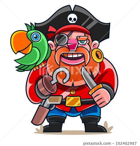 Cutout silhouette of the captain of a pirate ship in a hat with a skull and crossbones. Bearded pirate Cutout silhouette of the captain of a pirate ship in a hat with a skull and crossbones. Bearded pirate 102482987