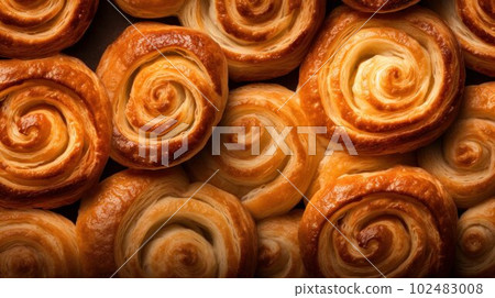 Freshly Baked Danish Pastry Photorealistic Horizontal Background. Crusty Pastry, Gourmet Bakery. Ai Generated Hyperrealistic Background with Aromatic Traditional Danish Pastry . Freshly Baked Danish Pastry Photorealistic Horizontal Background. Crusty Pastry, Gourmet Bakery. Ai Generated Hyperrealistic Background with Aromatic Traditional Danish Pastry . 102483008