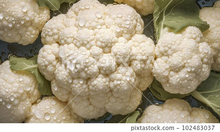 Fresh Organic Cauliflower Vegetable Photorealistic Horizontal Background. Healthy Vegetarian Diet. Ai Generated Hyperrealistic Background with Delicious Juicy Cauliflower Vegetable. 102483037