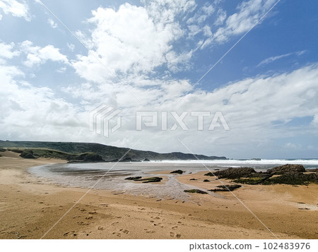 Verdicio beach view. Asturias coastline panorama, Spain Verdicio beach view. Asturias coastline panorama, Spain 102483976