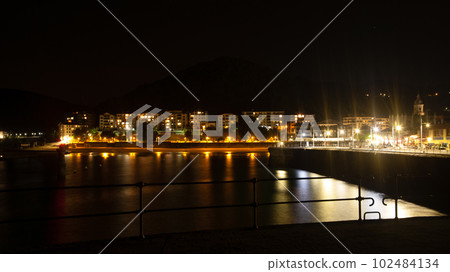 Lekeitio town night view from pier, Spain Lekeitio town night view from pier, Spain 102484134