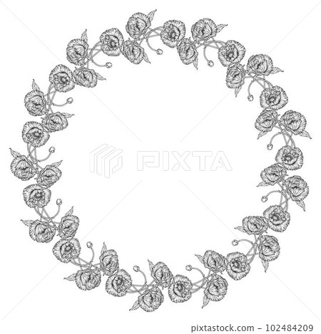 Graphic flower composition. Flowers of poppies. Wreath 102484209