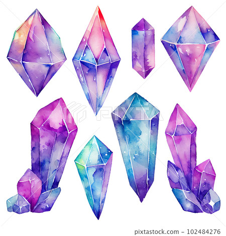 Watercolor Gems collection. Semiprecious crystals. Mystical illustration isolated on white background 102484276