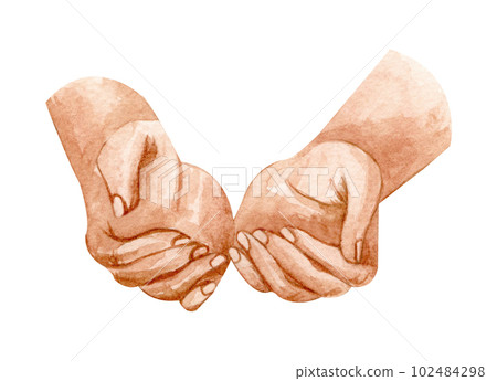 Watercolor hand illustration. Holding hands. Hope concept. charity concept. Mother and baby. 102484298