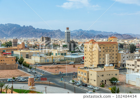 Hail city downtown with mountains in the background, Hail, Saudi Arabia Hail city downtown with mountains in the background, Hail, Saudi Arabia 102484434