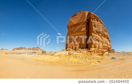 Tomb of Lihyan, son of Kuza carved in rock in the desert, Mada'in Salih, Hegra, Saudi Arabia Tomb of Lihyan, son of Kuza carved in rock in the desert, Mada'in Salih, Hegra, Saudi Arabia 102484450