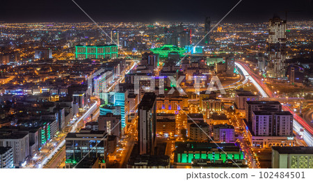 Night panorama of downtown of Riyadh city, Al Riyadh, Saudi Arabia 102484501