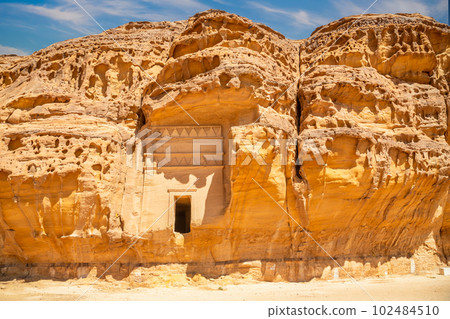 Jabal al ahmar tombs carved in stone, Al Ula, Saudi Arabia 102484510