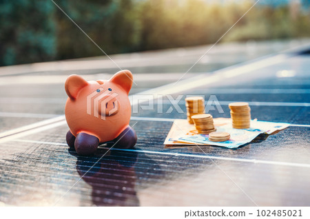 Money saved by using energy produced by solar panels on the roof 102485021