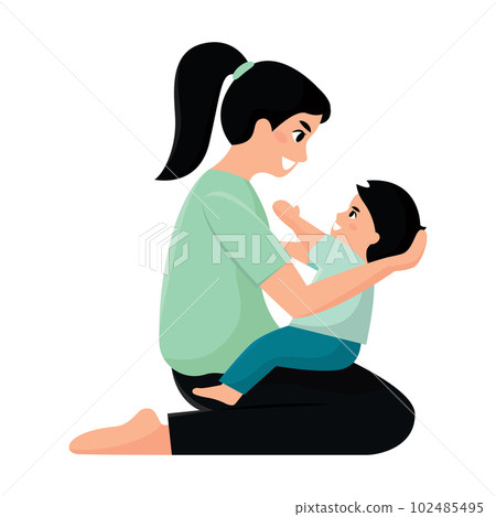 Isolated mother character hugging her son Vector 102485495