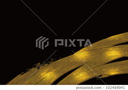 Japanese-style gorgeous background material with a black base that expresses the decoration and movement of gold brushes and splashes 102489041