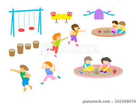 矢量插圖素材：孩子在公園裡玩耍：孩子們在公園裡玩耍 102489079