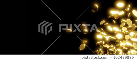 Gold coins falling on black background 3D render 102489889