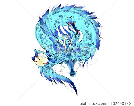 手繪藍色龍 102490180