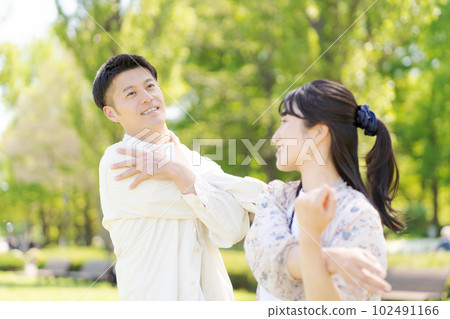couple portrait in greenery couple portrait in greenery 102491166