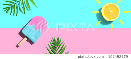 Summer concept with lemon sunlight with a popsicle Summer concept with lemon sunlight with a popsicle 102492579