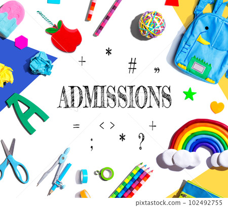 Admission theme with school supplies - flat lay Admission theme with school supplies - flat lay 102492755