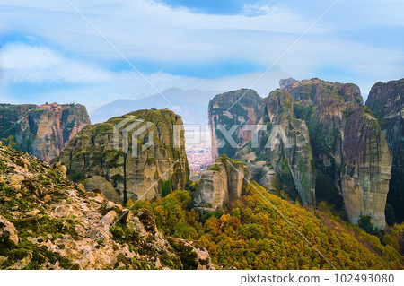 Beautiful landscape of Meteora, a famous tourist attraction in Kalambaka, Greece. Beautiful landscape of Meteora, a famous tourist attraction in Kalambaka, Greece. 102493080