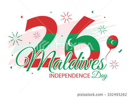 Happy Maldives Independence Day Vector Illustration on 26 July with Maldivian Wavy Flag in Flat Cartoon Hand Drawn Landing Page Background Templates 102493262