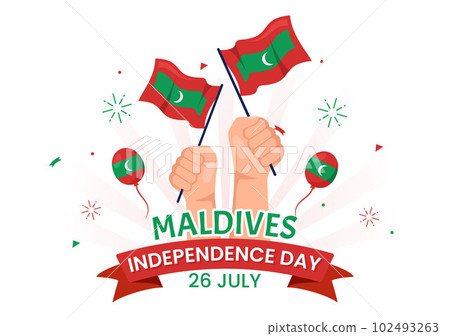 Happy Maldives Independence Day Vector Illustration on 26 July with Maldivian Wavy Flag in Flat Cartoon Hand Drawn Landing Page Background Templates 102493263