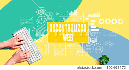 Decentralized Web theme with person using computer keyboard 102493372