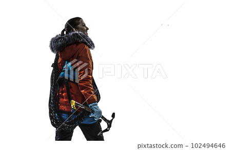 Mountaineer ready for adventure . Mixed media Mountaineer ready for adventure . Mixed media 102494646