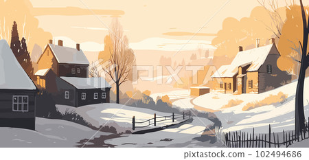 Amber Horizon: A Vibrant Comics-Style Illustration of the Countryside 102494686