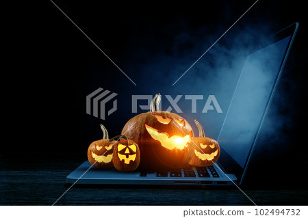 Halloween design with pumpkins . Mixed media Halloween design with pumpkins . Mixed media 102494732