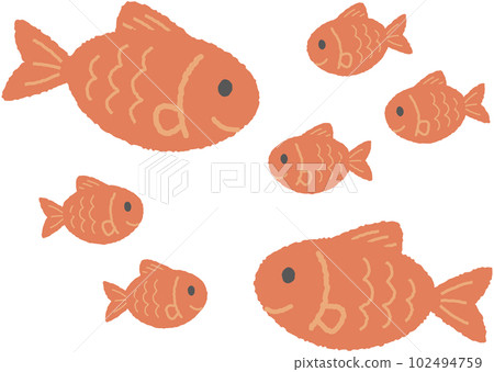 Simple and cute crayon touch goldfish family 102494759