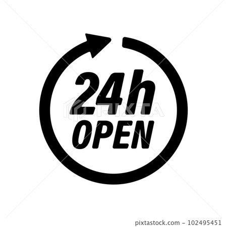 24h 開放(24 小時開放)矢量圖標說明 24h 開放(24 小時開放)矢量圖標說明 102495451