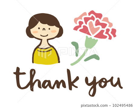 Cute mother, carnation and Thankyou letter / hand-drawn illustration material 102495486