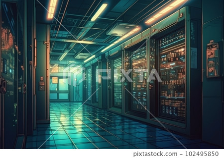 服務器機房風格的房間：人工智能工作 102495850