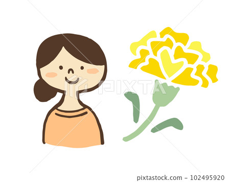 Cute mother and carnation / hand-drawn illustration material 102495920