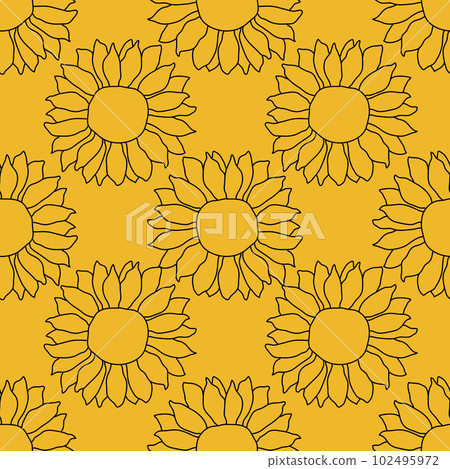Sunflower seamless pattern. Vector line yellow flowers texture background Sunflower seamless pattern. Vector line yellow flowers texture background 102495972