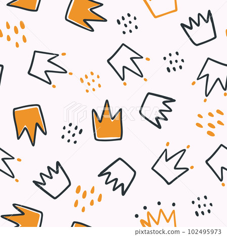 Princess crowns vector seamless pattern. Baby Hand drawn illustration in simple cartoon scandinavian style. Ideal for printing on paper and fabric 102495973