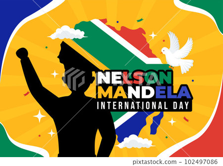Happy Nelson Mandela International Day Vector Illustration on 18 July with South Africa Flag in Flat Cartoon Hand Drawn Landing Page Templates 102497086