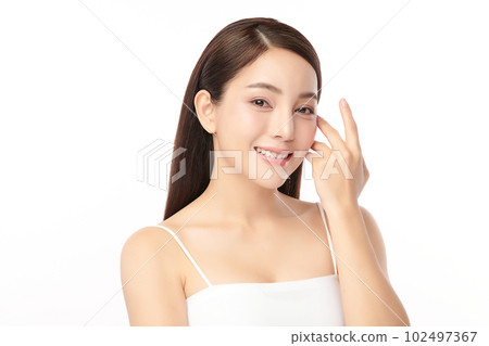 Beautiful young asian woman with clean fresh skin on white background, Face care, Facial treatment, Cosmetology, beauty and spa, Asian women portrait. Beautiful young asian woman with clean fresh skin on white background, Face care, Facial treatment, Cosmetology, beauty and spa, Asian women portrait. 102497367