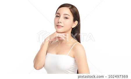 Beautiful young asian woman with clean fresh skin on white background, Face care, Facial treatment, Cosmetology, beauty and spa, Asian women portrait. 102497369