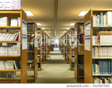 圖書館書架和書架對稱排列 圖書館書架和書架對稱排列 102497590
