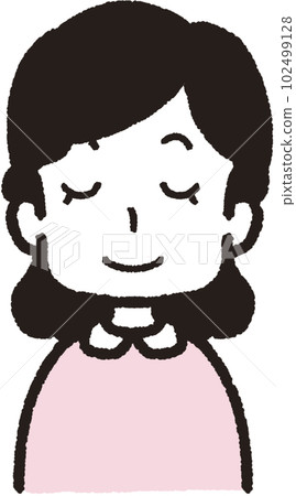 Upper body illustration of a woman facing the front and closing her eyes and mouth Upper body illustration of a woman facing the front and closing her eyes and mouth 102499128