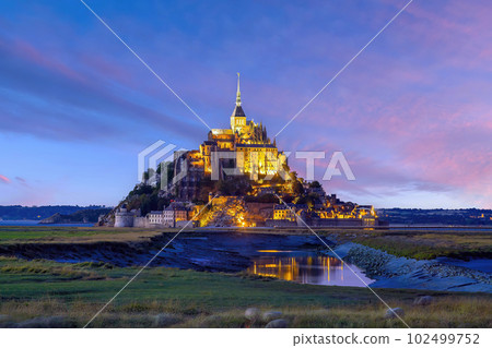 Famous Le Mont Saint-Michel tidal island in Normandy, France 102499752