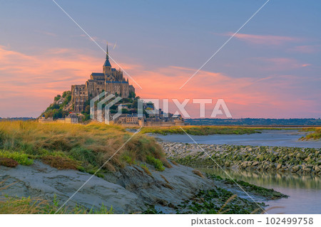 Famous Le Mont Saint-Michel tidal island in Normandy, France 102499758