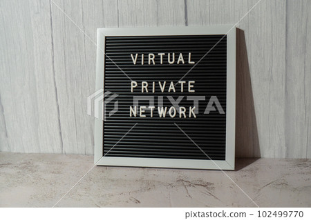 Letter board with text of VIRTUAL PRIVATE NETWORK VPN creation Internet protocols for protection private network anonymous safe and secure internet access on gadgets 102499770